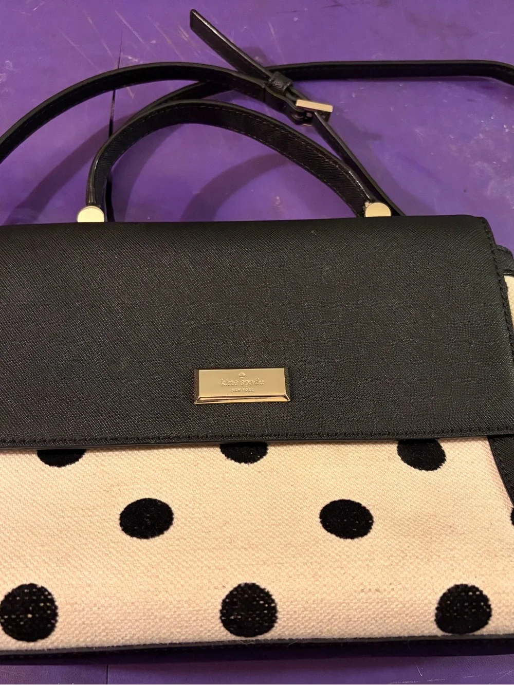 Kate Spade New York Black White Polka Dot Satchel Top Handle Snap Crossbody